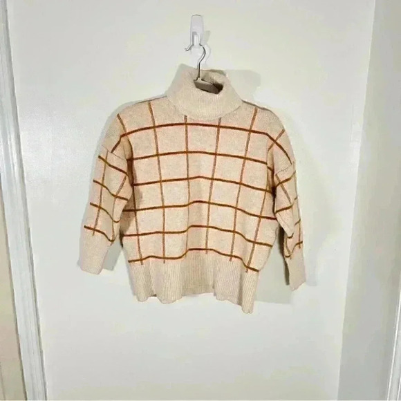 NEW Madewell Pearldale Turtleneck Sweater Windowpane Preppy Cozy Merino Wool - Picture 2 of 9